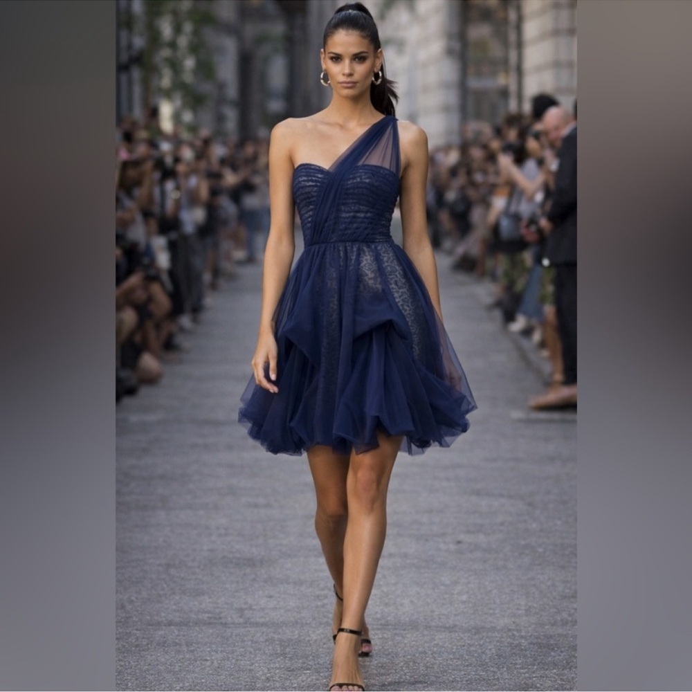 BCBGMaxAzria ROE One-Shoulder Navy Purple Dress Prom Dress Formal Cocktail Sz 2